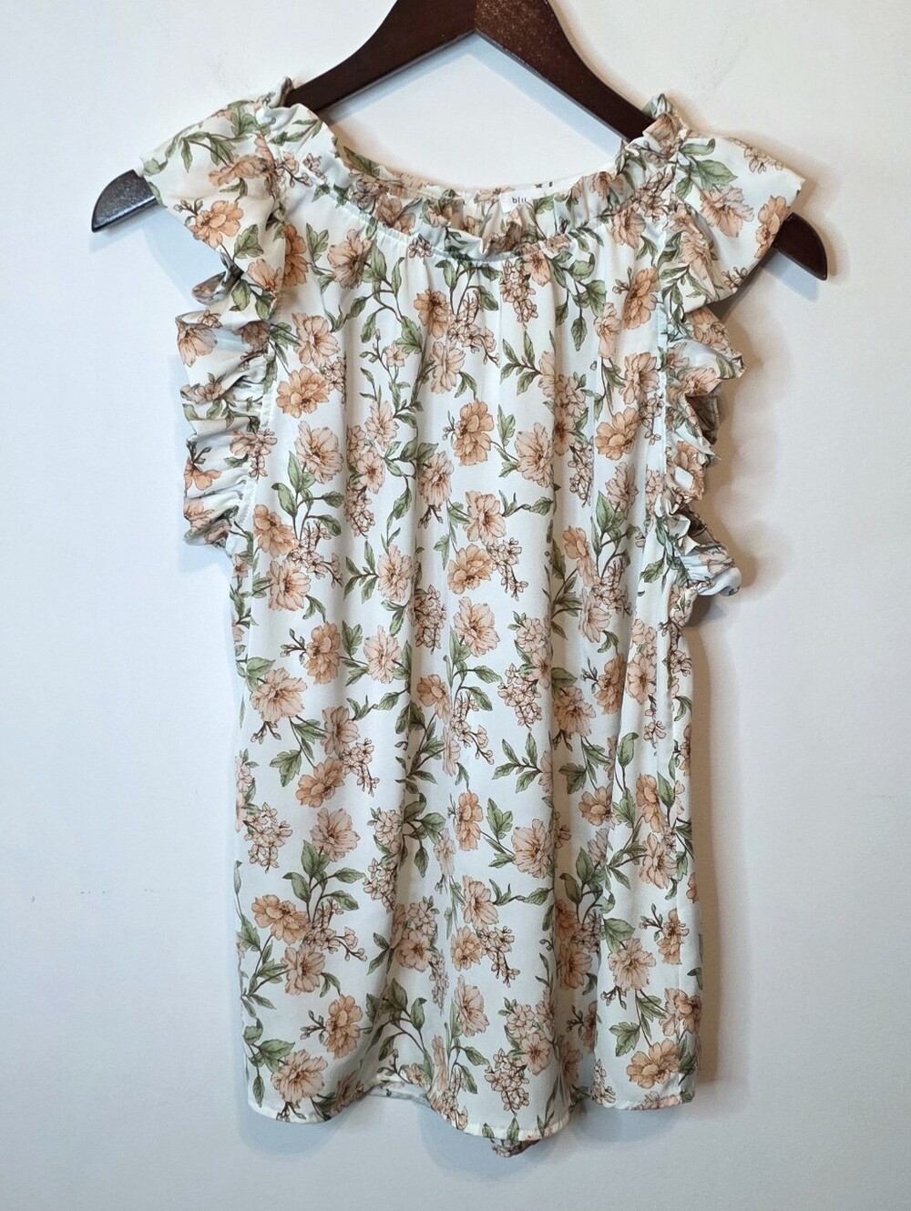 Blu Pepper Floral Ruffle Sleeveless Top Keyhole Back Cottagecore Boho Size Large